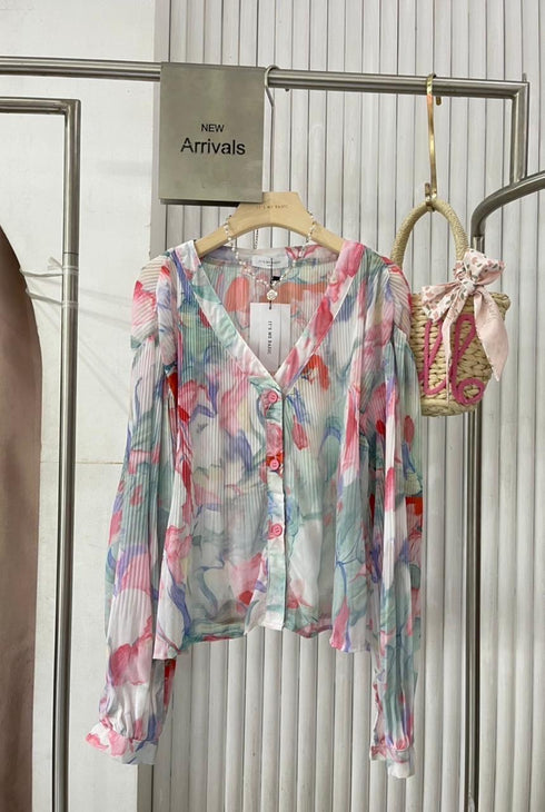 Summer Floral Print Loose V-Neck Tops